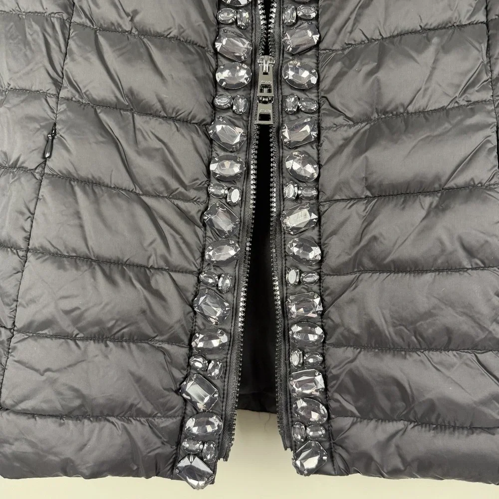 Women's Chicos Quilted Black Embellished Jeweled Puffer Vest SZ-0-U.S. Small